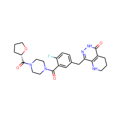 O=C(c1cc(Cc2n[nH]c(=O)c3c2NCCC3)ccc1F)N1CCN(C(=O)[C@@H]2CCCO2)CC1 ZINC000148336353