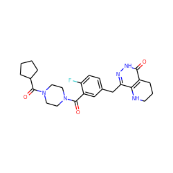 O=C(c1cc(Cc2n[nH]c(=O)c3c2NCCC3)ccc1F)N1CCN(C(=O)C2CCCC2)CC1 ZINC000149145060