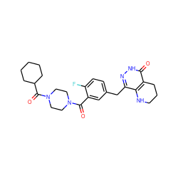 O=C(c1cc(Cc2n[nH]c(=O)c3c2NCCC3)ccc1F)N1CCN(C(=O)C2CCCCC2)CC1 ZINC000148022746