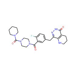 O=C(c1cc(Cc2n[nH]c(=O)c3c2NCCC3)ccc1F)N1CCN(C(=O)N2CCCCC2)CC1 ZINC000148938733