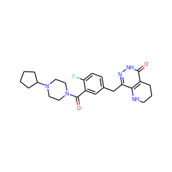 O=C(c1cc(Cc2n[nH]c(=O)c3c2NCCC3)ccc1F)N1CCN(C2CCCC2)CC1 ZINC000084687545