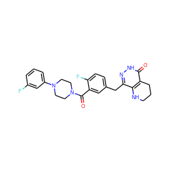 O=C(c1cc(Cc2n[nH]c(=O)c3c2NCCC3)ccc1F)N1CCN(c2cccc(F)c2)CC1 ZINC000147724517