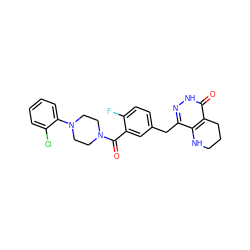 O=C(c1cc(Cc2n[nH]c(=O)c3c2NCCC3)ccc1F)N1CCN(c2ccccc2Cl)CC1 ZINC000148306609