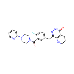 O=C(c1cc(Cc2n[nH]c(=O)c3c2NCCC3)ccc1F)N1CCN(c2ccccn2)CC1 ZINC000084688573