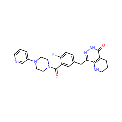 O=C(c1cc(Cc2n[nH]c(=O)c3c2NCCC3)ccc1F)N1CCN(c2cccnc2)CC1 ZINC000084688572