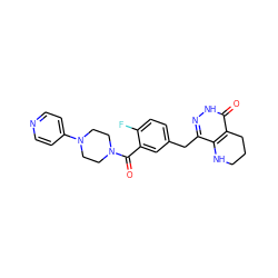 O=C(c1cc(Cc2n[nH]c(=O)c3c2NCCC3)ccc1F)N1CCN(c2ccncc2)CC1 ZINC000084688571