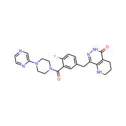 O=C(c1cc(Cc2n[nH]c(=O)c3c2NCCC3)ccc1F)N1CCN(c2cnccn2)CC1 ZINC000084687898