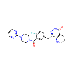 O=C(c1cc(Cc2n[nH]c(=O)c3c2NCCC3)ccc1F)N1CCN(c2ncccn2)CC1 ZINC000084687900