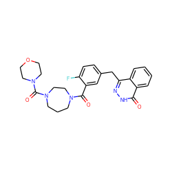 O=C(c1cc(Cc2n[nH]c(=O)c3ccccc23)ccc1F)N1CCCN(C(=O)N2CCOCC2)CC1 ZINC000040956613