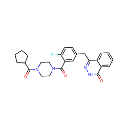 O=C(c1cc(Cc2n[nH]c(=O)c3ccccc23)ccc1F)N1CCN(C(=O)C2CCCC2)CC1 ZINC000040431278