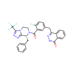 O=C(c1cc(Cc2n[nH]c(=O)c3ccccc23)ccc1F)N1CCn2c(nnc2C(F)(F)F)[C@H]1Cc1ccccc1 ZINC000208116762