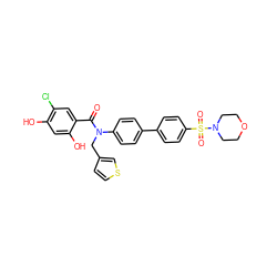 O=C(c1cc(Cl)c(O)cc1O)N(Cc1ccsc1)c1ccc(-c2ccc(S(=O)(=O)N3CCOCC3)cc2)cc1 ZINC000653682397