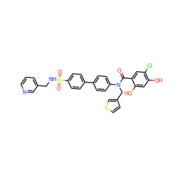 O=C(c1cc(Cl)c(O)cc1O)N(Cc1ccsc1)c1ccc(-c2ccc(S(=O)(=O)NCc3cccnc3)cc2)cc1 ZINC000653682381