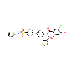 O=C(c1cc(Cl)c(O)cc1O)N(Cc1ccsc1)c1ccc(-c2ccc(S(=O)(=O)NCc3cccs3)cc2)cc1 ZINC000653672867