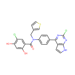 O=C(c1cc(Cl)c(O)cc1O)N(Cc1ccsc1)c1ccc(-c2nc(Cl)nc3[nH]ccc23)cc1 ZINC000653755656