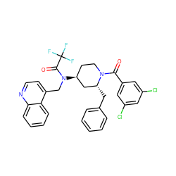 O=C(c1cc(Cl)cc(Cl)c1)N1CC[C@H](N(Cc2ccnc3ccccc23)C(=O)C(F)(F)F)C[C@H]1Cc1ccccc1 ZINC000101260272