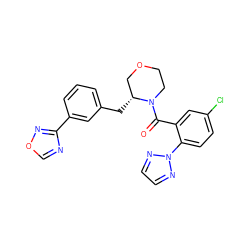 O=C(c1cc(Cl)ccc1-n1nccn1)N1CCOC[C@H]1Cc1cccc(-c2ncon2)c1 ZINC000205662580