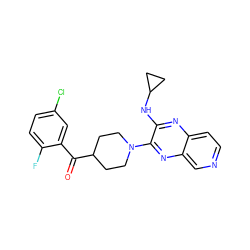 O=C(c1cc(Cl)ccc1F)C1CCN(c2nc3cnccc3nc2NC2CC2)CC1 ZINC000144342302