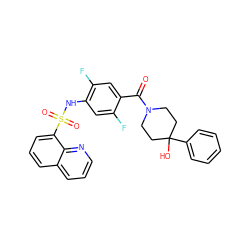 O=C(c1cc(F)c(NS(=O)(=O)c2cccc3cccnc23)cc1F)N1CCC(O)(c2ccccc2)CC1 ZINC000221285712