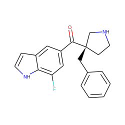 O=C(c1cc(F)c2[nH]ccc2c1)[C@@]1(Cc2ccccc2)CCNC1 ZINC000058581764