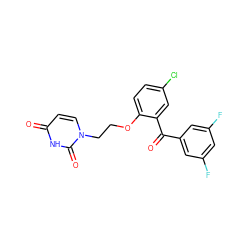 O=C(c1cc(F)cc(F)c1)c1cc(Cl)ccc1OCCn1ccc(=O)[nH]c1=O ZINC000072127005