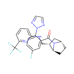 O=C(c1cc(F)ccc1-n1nccn1)N1[C@H]2CC[C@H]1[C@H](CNc1cccc(C(F)(F)F)n1)C2 ZINC000226050655