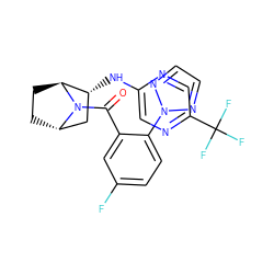 O=C(c1cc(F)ccc1-n1nccn1)N1[C@H]2CC[C@H]1[C@H](Nc1cnc(C(F)(F)F)cn1)C2 ZINC000221061148