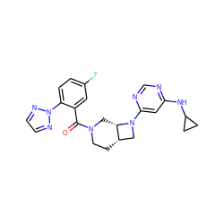 O=C(c1cc(F)ccc1-n1nccn1)N1CC[C@H]2CN(c3cc(NC4CC4)ncn3)[C@H]2C1 ZINC000116826046