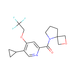 O=C(c1cc(OCC(F)(F)F)c(C2CC2)cn1)N1CCCC12COC2 ZINC000146265892