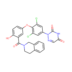 O=C(c1cc(Oc2c(Cl)cc(-n3ncc(=O)[nH]c3=O)cc2Cl)ccc1O)N1CCc2ccccc2C1 ZINC000049757428