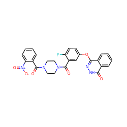 O=C(c1cc(Oc2n[nH]c(=O)c3ccccc23)ccc1F)N1CCN(C(=O)c2ccccc2[N+](=O)[O-])CC1 ZINC000206715018