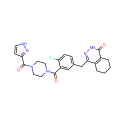 O=C(c1cc[nH]n1)N1CCN(C(=O)c2cc(Cc3n[nH]c(=O)c4c3CCCC4)ccc2F)CC1 ZINC000149105361