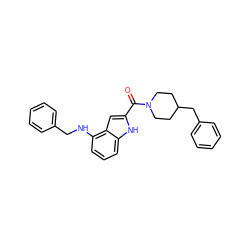 O=C(c1cc2c(NCc3ccccc3)cccc2[nH]1)N1CCC(Cc2ccccc2)CC1 ZINC000035259618