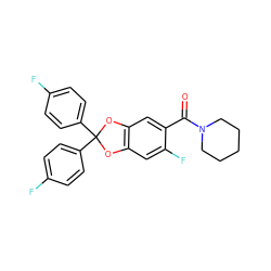 O=C(c1cc2c(cc1F)OC(c1ccc(F)cc1)(c1ccc(F)cc1)O2)N1CCCCC1 ZINC000029054731