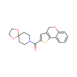 O=C(c1cc2c(s1)-c1ccccc1OC2)N1CCC2(CC1)OCCO2 ZINC000004436309