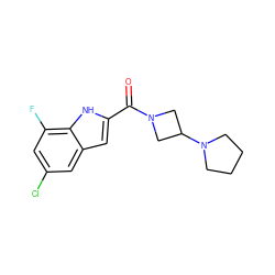 O=C(c1cc2cc(Cl)cc(F)c2[nH]1)N1CC(N2CCCC2)C1 ZINC000084653831