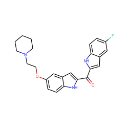 O=C(c1cc2cc(F)ccc2[nH]1)c1cc2cc(OCCN3CCCCC3)ccc2[nH]1 ZINC000013703789