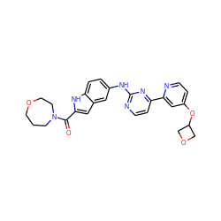 O=C(c1cc2cc(Nc3nccc(-c4cc(OC5COC5)ccn4)n3)ccc2[nH]1)N1CCCOCC1 ZINC000144297233