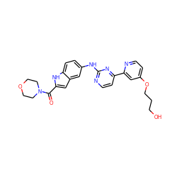 O=C(c1cc2cc(Nc3nccc(-c4cc(OCCCO)ccn4)n3)ccc2[nH]1)N1CCOCC1 ZINC000144294016