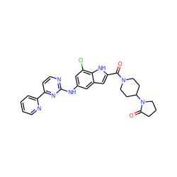 O=C(c1cc2cc(Nc3nccc(-c4ccccn4)n3)cc(Cl)c2[nH]1)N1CCC(N2CCCC2=O)CC1 ZINC000144254404