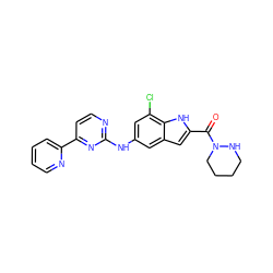 O=C(c1cc2cc(Nc3nccc(-c4ccccn4)n3)cc(Cl)c2[nH]1)N1CCCCN1 ZINC000144252990