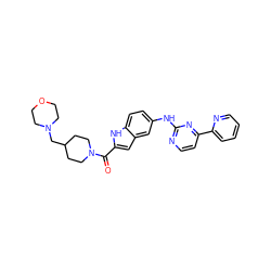 O=C(c1cc2cc(Nc3nccc(-c4ccccn4)n3)ccc2[nH]1)N1CCC(CN2CCOCC2)CC1 ZINC000144239903