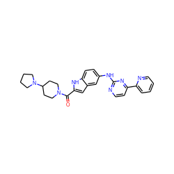 O=C(c1cc2cc(Nc3nccc(-c4ccccn4)n3)ccc2[nH]1)N1CCC(N2CCCC2)CC1 ZINC000144204923