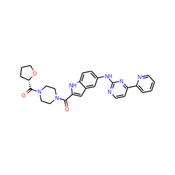 O=C(c1cc2cc(Nc3nccc(-c4ccccn4)n3)ccc2[nH]1)N1CCN(C(=O)[C@@H]2CCCO2)CC1 ZINC000144176811