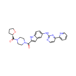 O=C(c1cc2cc(Nc3nccc(-c4ccccn4)n3)ccc2[nH]1)N1CCN(C(=O)[C@H]2CCCO2)CC1 ZINC000144179294