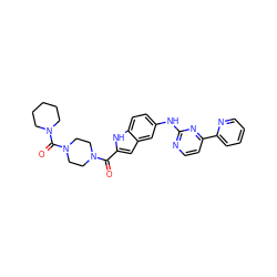 O=C(c1cc2cc(Nc3nccc(-c4ccccn4)n3)ccc2[nH]1)N1CCN(C(=O)N2CCCCC2)CC1 ZINC000144236253