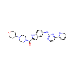 O=C(c1cc2cc(Nc3nccc(-c4ccccn4)n3)ccc2[nH]1)N1CCN(C2CCOCC2)CC1 ZINC000144213322