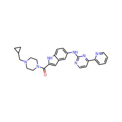 O=C(c1cc2cc(Nc3nccc(-c4ccccn4)n3)ccc2[nH]1)N1CCN(CC2CC2)CC1 ZINC000144208570