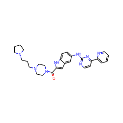 O=C(c1cc2cc(Nc3nccc(-c4ccccn4)n3)ccc2[nH]1)N1CCN(CCCN2CCCC2)CC1 ZINC000144213545