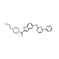 O=C(c1cc2cc(Nc3nccc(-c4ccccn4)n3)ccc2[nH]1)N1CCN(CCO)CC1 ZINC000144227527